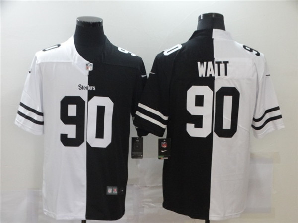 Men's Pittsburgh Steelers #90 T. J. Watt Black &White NFL Split Limited Stitched Jersey Men's Pittsburgh Steelers #90 T. J. Watt Black &White NFL Split Limited Stitched Jersey